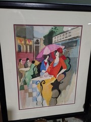 Original Mixed Media Painting Signed Itzchak Tarkay (1935-2012) Women in Cafe