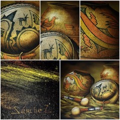 The image is of an original Native American sand art painting by an artist named