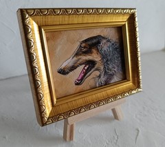 ACEO Borzoi Oil Painting Framed dog artwork 2.5×3.5 in
