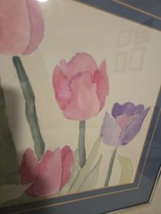 Framed Matted Watercolor Painting/Print Floral Tulips Signed 16×13″
