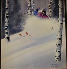STEPHEN STALLINGS Painting Listed American Realism SIGNED SPORTS Landscape SKI