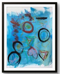 Original Abstract Acrylic 11×14 Blue Black Paper Brilliant Wall Art
