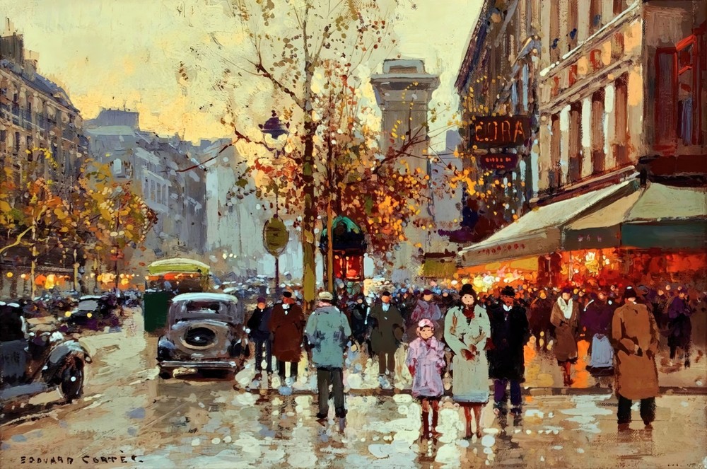 Cafe Biard Porte Saint Denis Paris Painting by Edouard Leon Cortes Reproduction