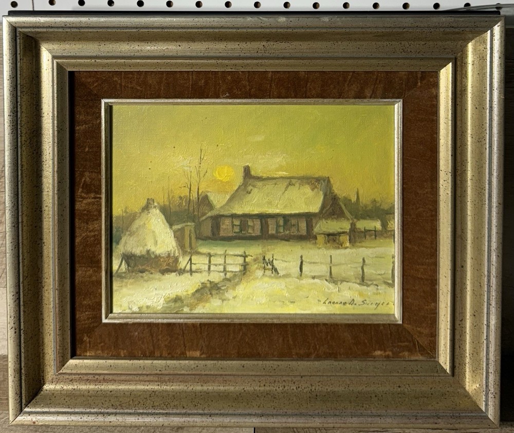 Louis De Saeger VTG Oil On Board Belgian Impressionist Farm Scene Framed