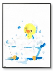 Duck Spa Relaxing Bathroom Bubble Bath Tub Original Art 11 by 14 Canvas Panel