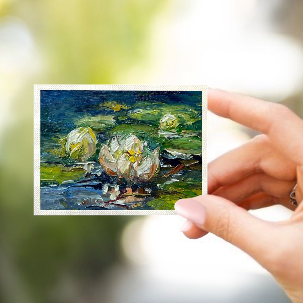 ACEO Original White Lotus #36 Landscape Oil Painting Collectable Art 2.5×3.5 in