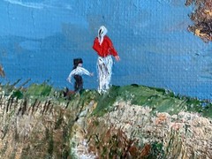 Vintage Landscape Oil Painting on Canvas Adult & Child on a Scenic Path 6 x 8 in