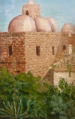 MONOGRAM SIGNED! LANDSCAPEE WITH A MOSK/CASTLE RUIN. DATED 1884