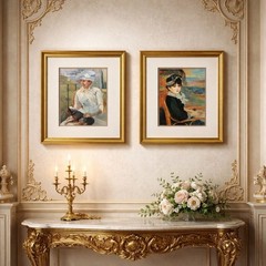 Pair of 2 Fine Art Reproductions Renaissance impressionist Paintings 1880s