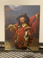 ANTIQUE OIL 19th Century PAINTING Old Portrait of ENGLISH CIVIL WAR CAVALIER
