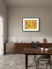 Market Village Art 11 X 14″ Neo Impressionist Modern Acrylic Canvas Handmade