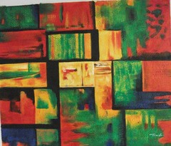 Hand painted and signed abstract colored art OIL PAINTING ON CANVAS, 20″ x 24″