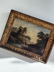 Antique Oil on Canvas Landscape River Scene & Landscape Antique Giltwood Frame