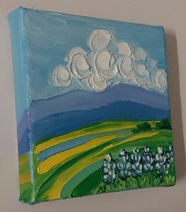 Mini Canvas Texas Hill Country Bluebonnets Landscape 4×4″ Original Oil Painting