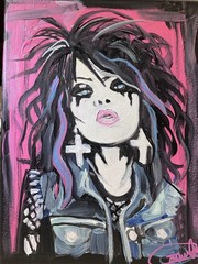 9” X 12”, Punk Gurl, Pink And Black, Acrylic/Canvas, Original,Signed, COA