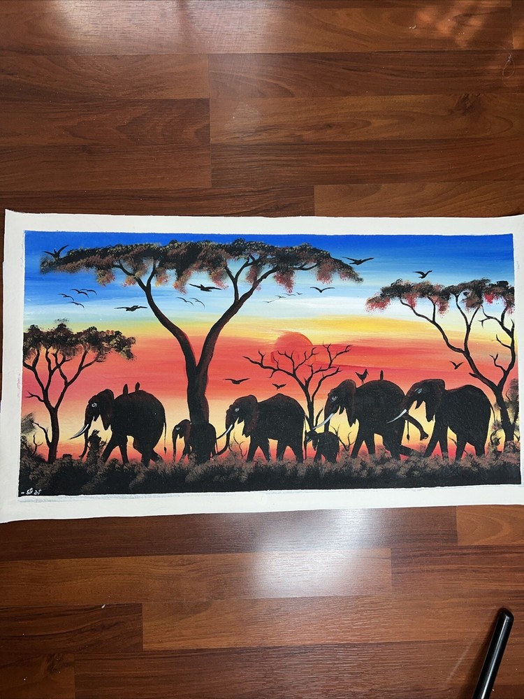 AUTHENTIC African Elephant Painting (NOT a Print or a Copy) African Art UNFRAMED