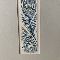 Original Woodblock Blue Feather Etching Signed By Fran Ritchie Yost D