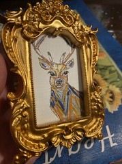 Deer, Original Painting On Paper,4/5,framed,gold,miniature,small,mini,cute