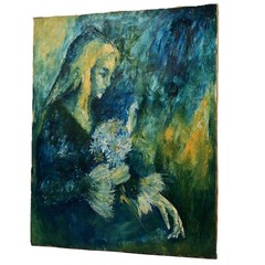 RICHARD ZOLAN Original Vintage Signed Female Portrait Flowers Landscape Painting