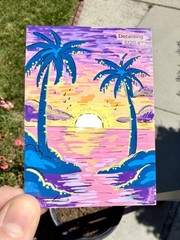 Original ACEO Sunset Beach Painting by Alannah Dyer- Mini Art 2.5×3.5 in. Scenic