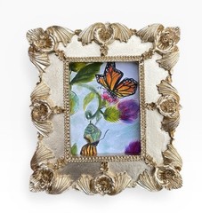 Monarch Butterfly with purple thistle mini print in vintage style ornate frame