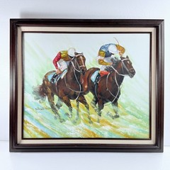 Vintage Horse Racing Oil Painting Equestrian Jockey Wall Art Framed Signed