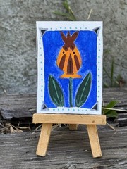 ACEO- Miniature Folk Art Floral Painting, Small Unframed Single Piece