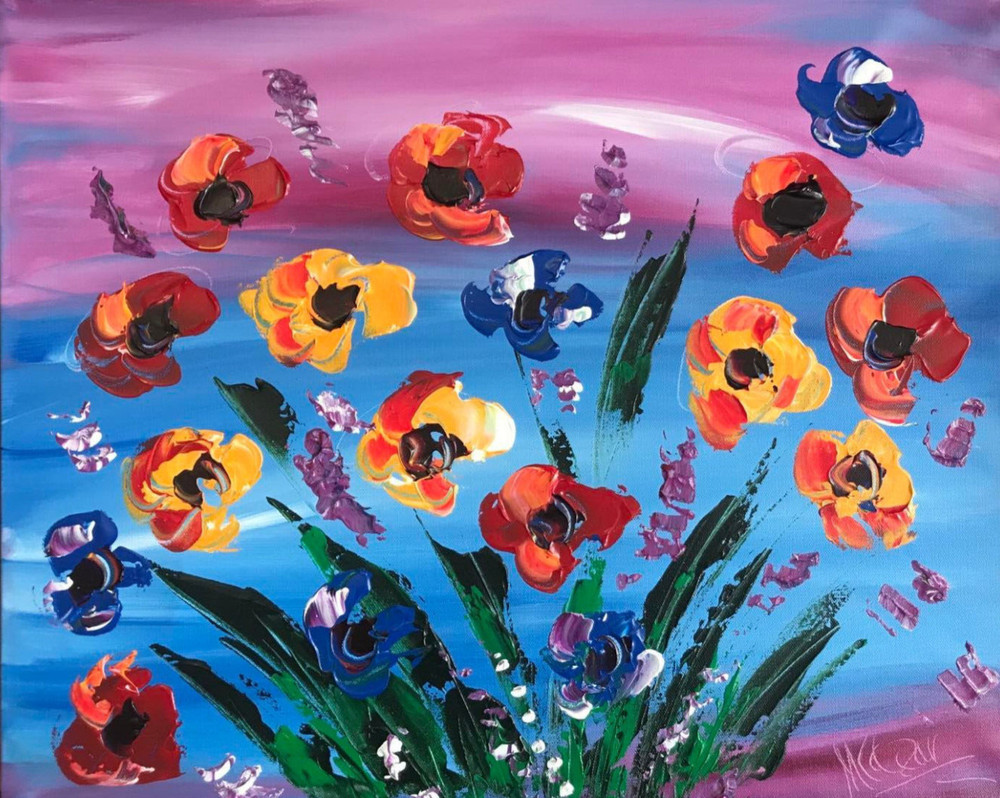 Flowers Original Oil Painting Canvas Wall Art Stretched c2d