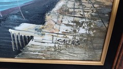 Authentic Original Signed L. Sallas Painting Fishing Boats Ships Nautical Dock