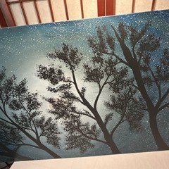 Moon Light Tree Blue Sky acrylic painting on canvas original artist Size 24×48