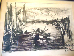 Vintage BARCOS NO TEJO Painting (Boats on Tagus River) Approx 15″ x 12″