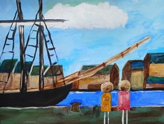 Impressionism Seaport Landing 11X14 Handmade Signed Colorful Art Painting