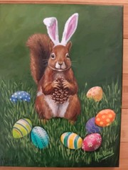 Original Whimsical Easter Painting “ Preferably Pinecones“ by kholland 12×16…