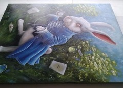 White Rabbit Alice in Wonderland Oil Painting Wall Artwork 15 x 23 in