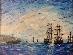 Dream Art Framed Painting Seascape War Ship United British and American Fleet