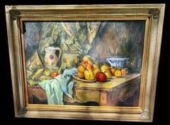 Hand-Painted Still Life Oil with Apples and Peaches: Timeless Treasuries COA