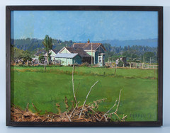 Douglas Ferrin American Oil Painting on Board Farmhouse Signed Dated