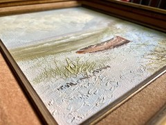 KARL NEUMANN (1891-1985) ORIGINAL OIL PAINTING SEASCAPE LIGHTHOUSE DINGHY OOAK