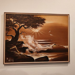 MCM Seascape Painting Monochromatic Sepia Signed Collins Tonalism Framed 41 x 31