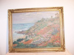 Antique California Coast Oil Painting Gold Gilt Carved Wood Frame Andreas Roth