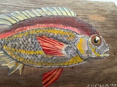 Original Fish Painting on Reclaimed Wood- 7 x 11″