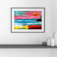 Abstract Expressionist Original Seascape Painting Living Room Wall Art 16×12