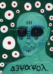 4×5.3in Giclée Print of Painting Alien Man Eyes Surreal Fantasy Horror Wall Art