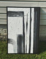 Abstract Black & White Textured Canvas Painting, Modern Style, Framed