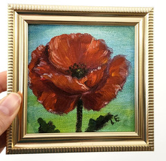 Framed Red Poppy Mini Signed Original Oil Painting 4×4 Bright Floral Wall Art