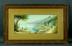 Listed M. GIANNI Maria Michele Antique Gouache Painting Bay of Naples Italy