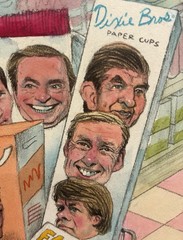 Sandy Huffaker (1943-2020) Funny Mixed Media – 1970’s Political Figures Parodies