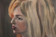 ORIG VINTAGE OIL PAINTING PORTRAIT BEAUTIFUL BLOND WOMAN GIRL FRAMED FOLK ART
