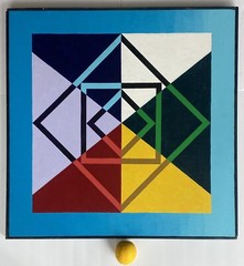 Unknown Artist Mid Century Modern Abstract Geometric Composition Shapes Painting