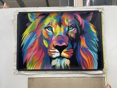 Original Colombian oil hand painting 40.5inx27in abstract colorful lion